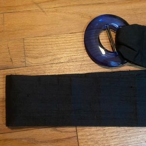 Lizzie Fortunato Black Silk and Blue Brigitte Belt One Size